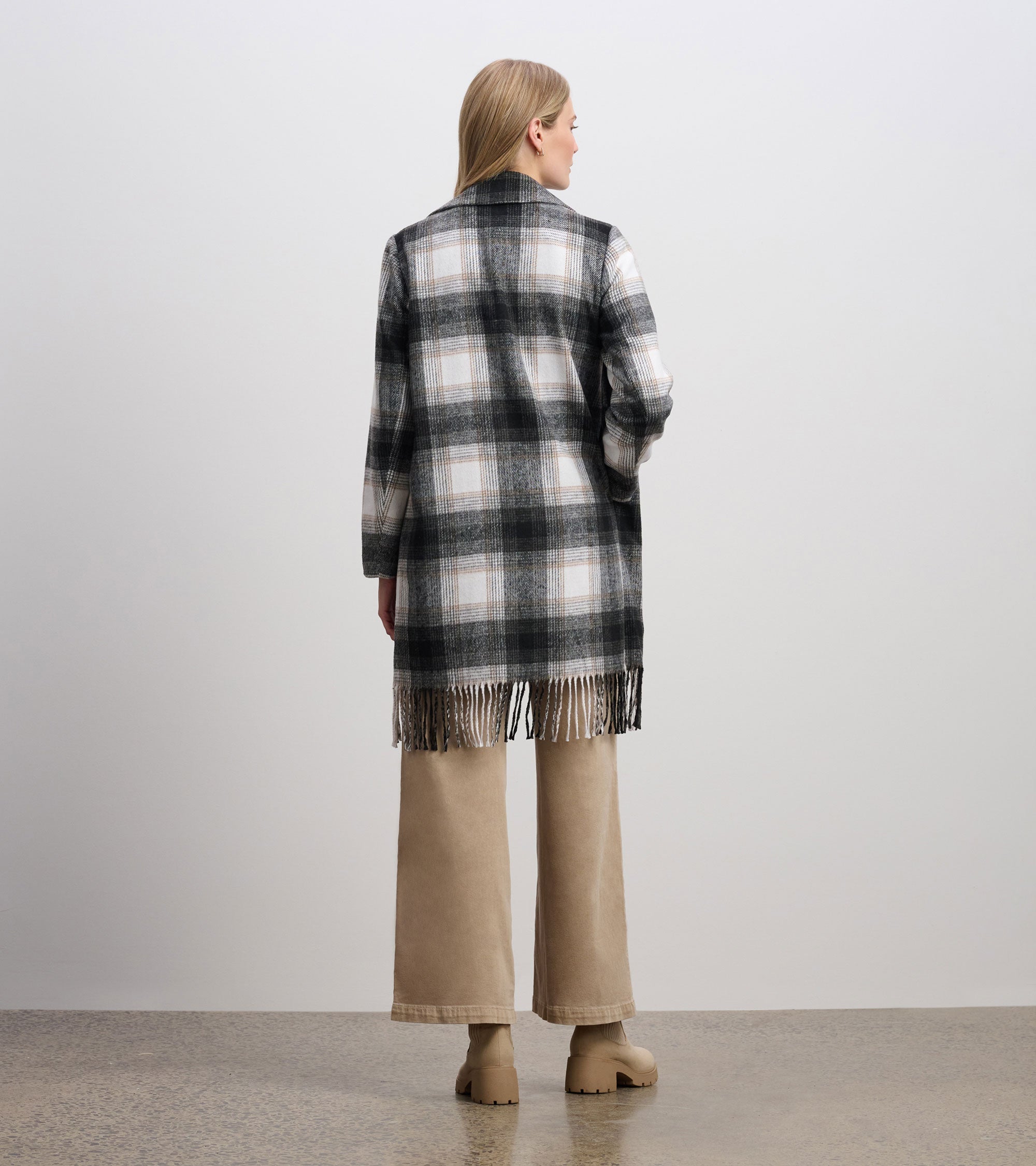 Fringe Jacket - Black and Taupe Plaid | Hatley Outlet Women