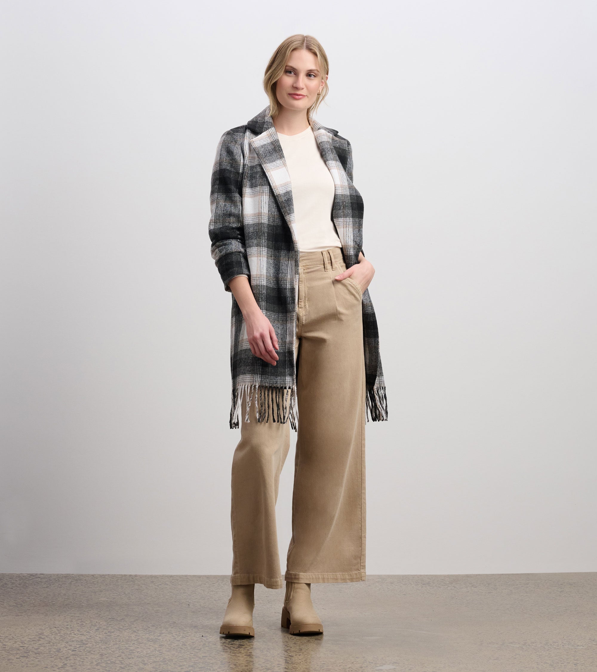 Fringe Jacket - Black and Taupe Plaid | Hatley Outlet Women