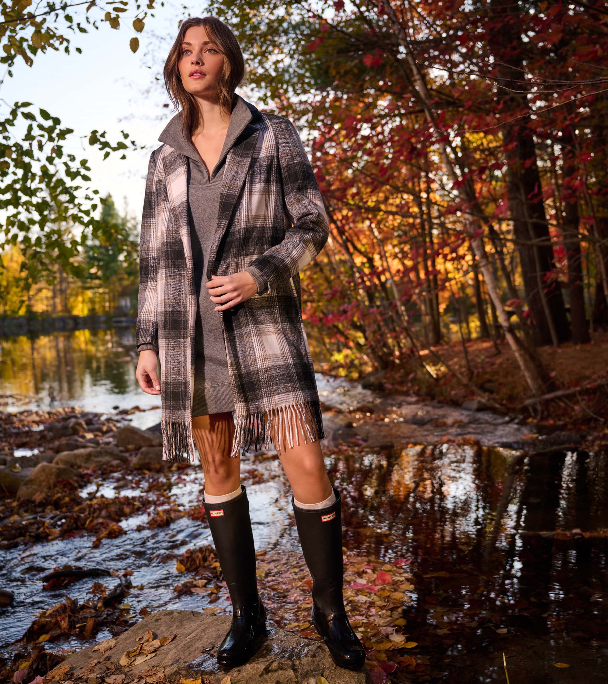 Fringe Jacket - Black and Taupe Plaid | Hatley Outlet Women