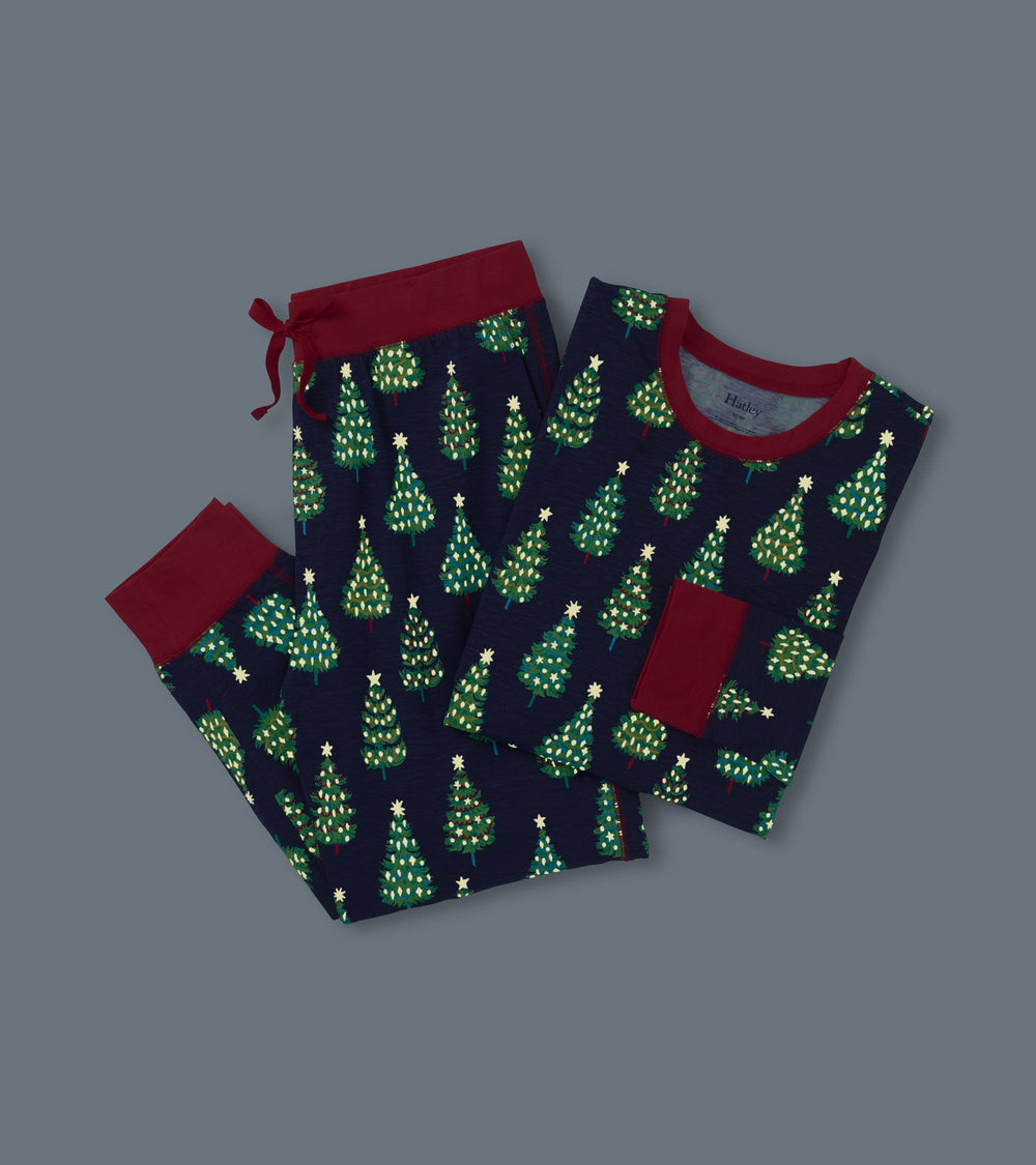 Men's Bottle Brush Trees Glow in the Dark Cotton Pajama Set | Hatley Sale Women