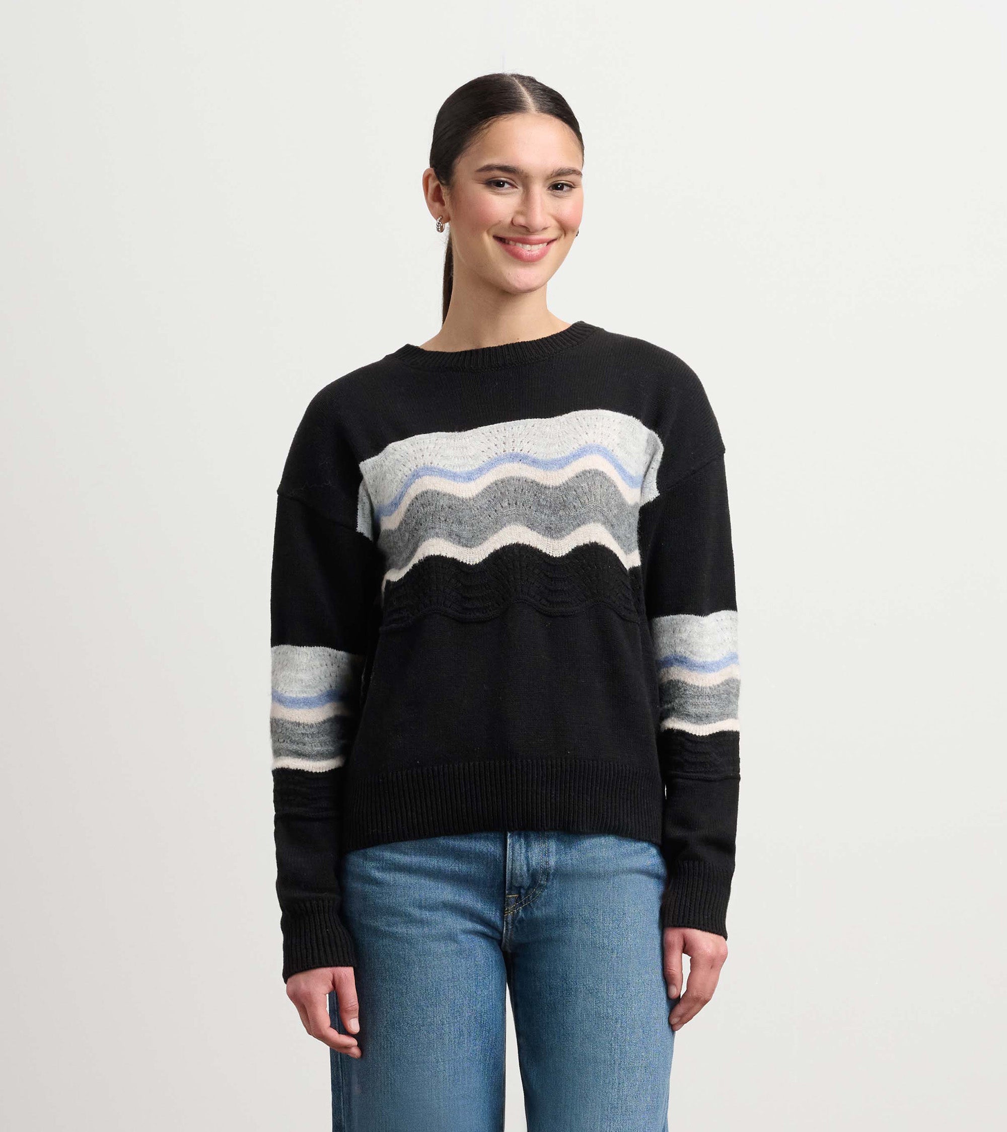 Pointelle Wave Sweater - Black | Hatley Women