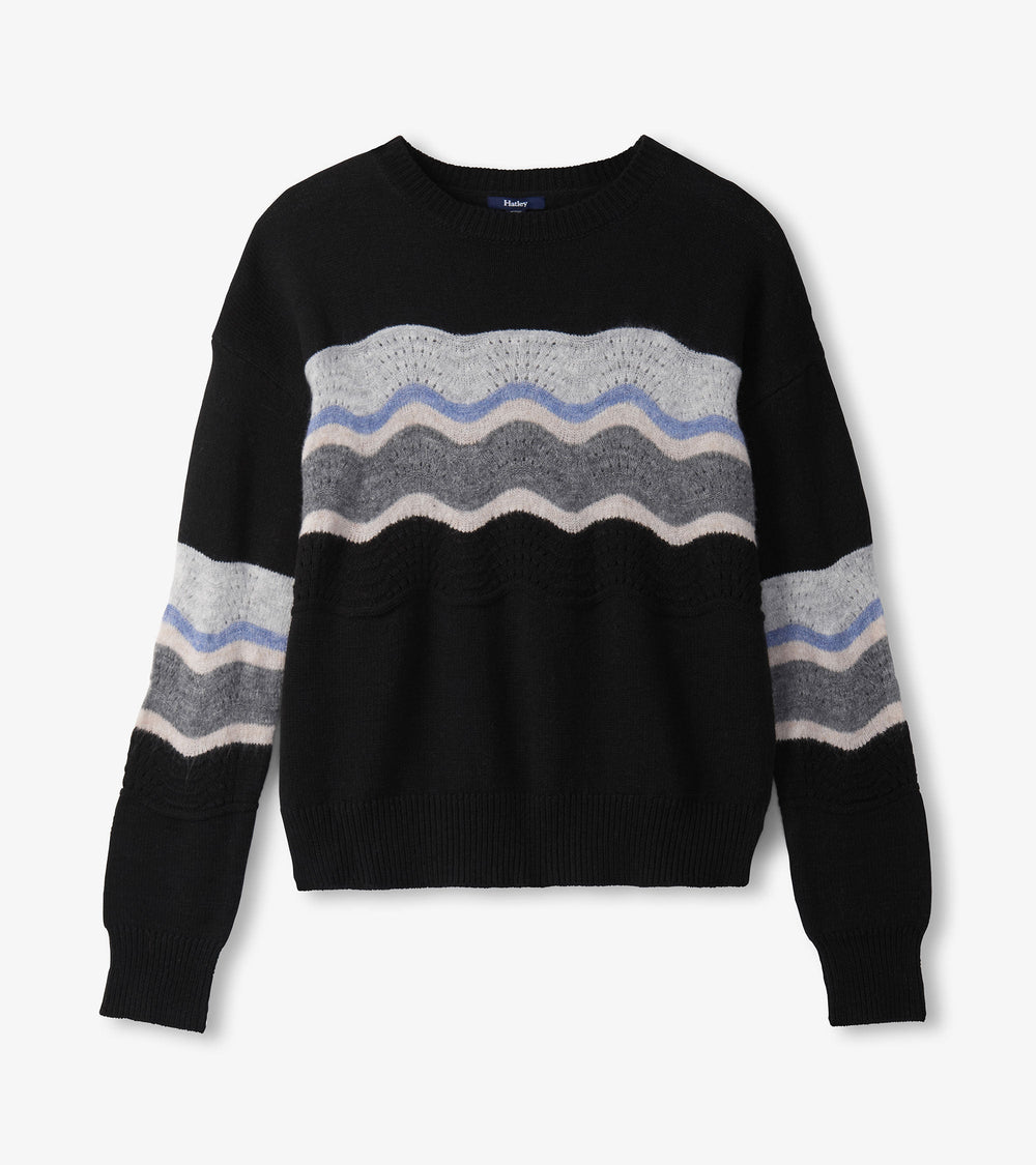 Pointelle Wave Sweater - Black | Hatley Women