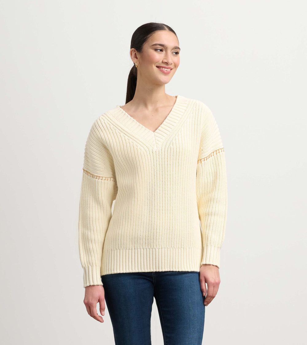 V-Neck Slouchy Sweater - Cream | Hatley Discount Women
