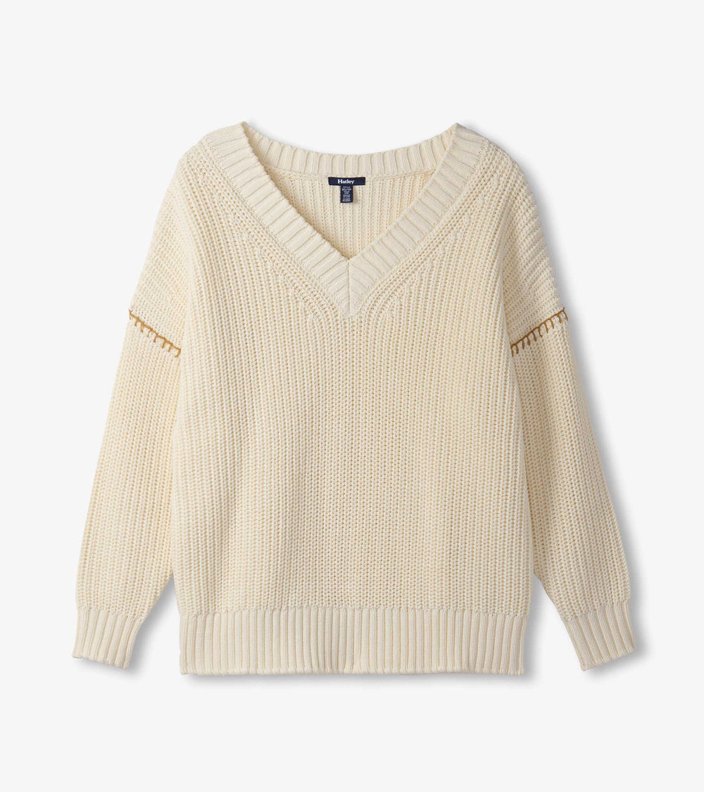 V-Neck Slouchy Sweater - Cream | Hatley Discount Women