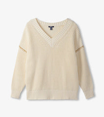V-Neck Slouchy Sweater - Cream | Hatley Discount Women