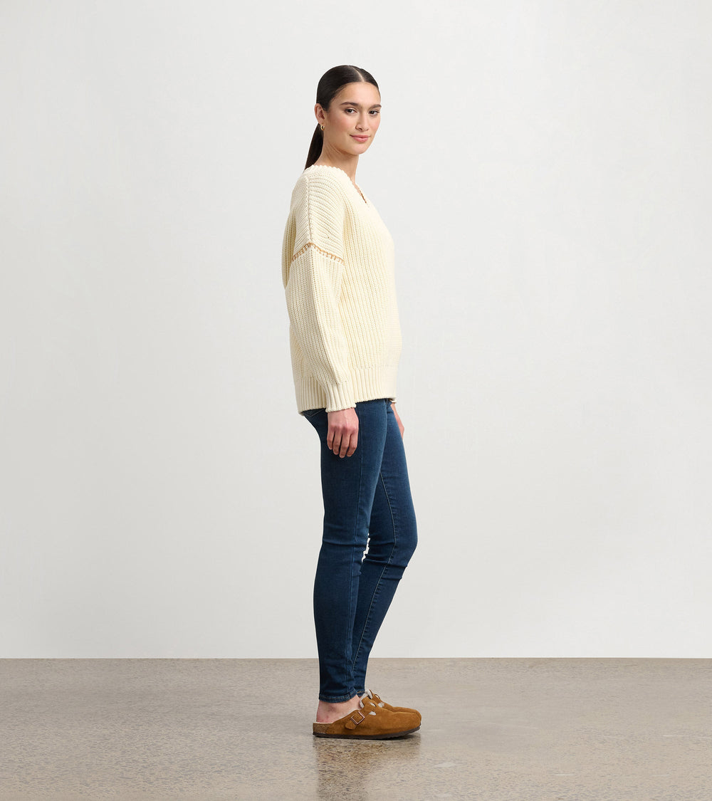 V-Neck Slouchy Sweater - Cream | Hatley Discount Women