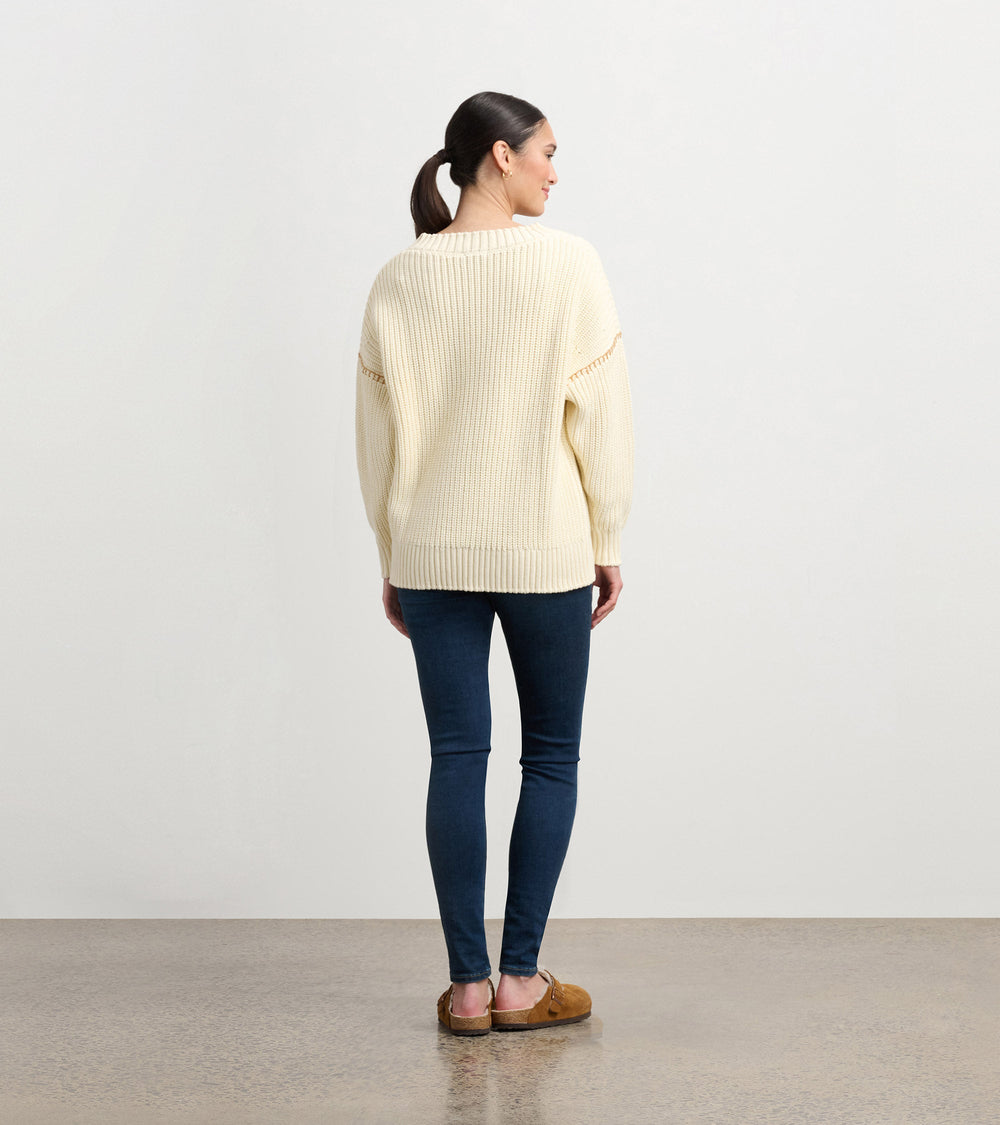 V-Neck Slouchy Sweater - Cream | Hatley Discount Women