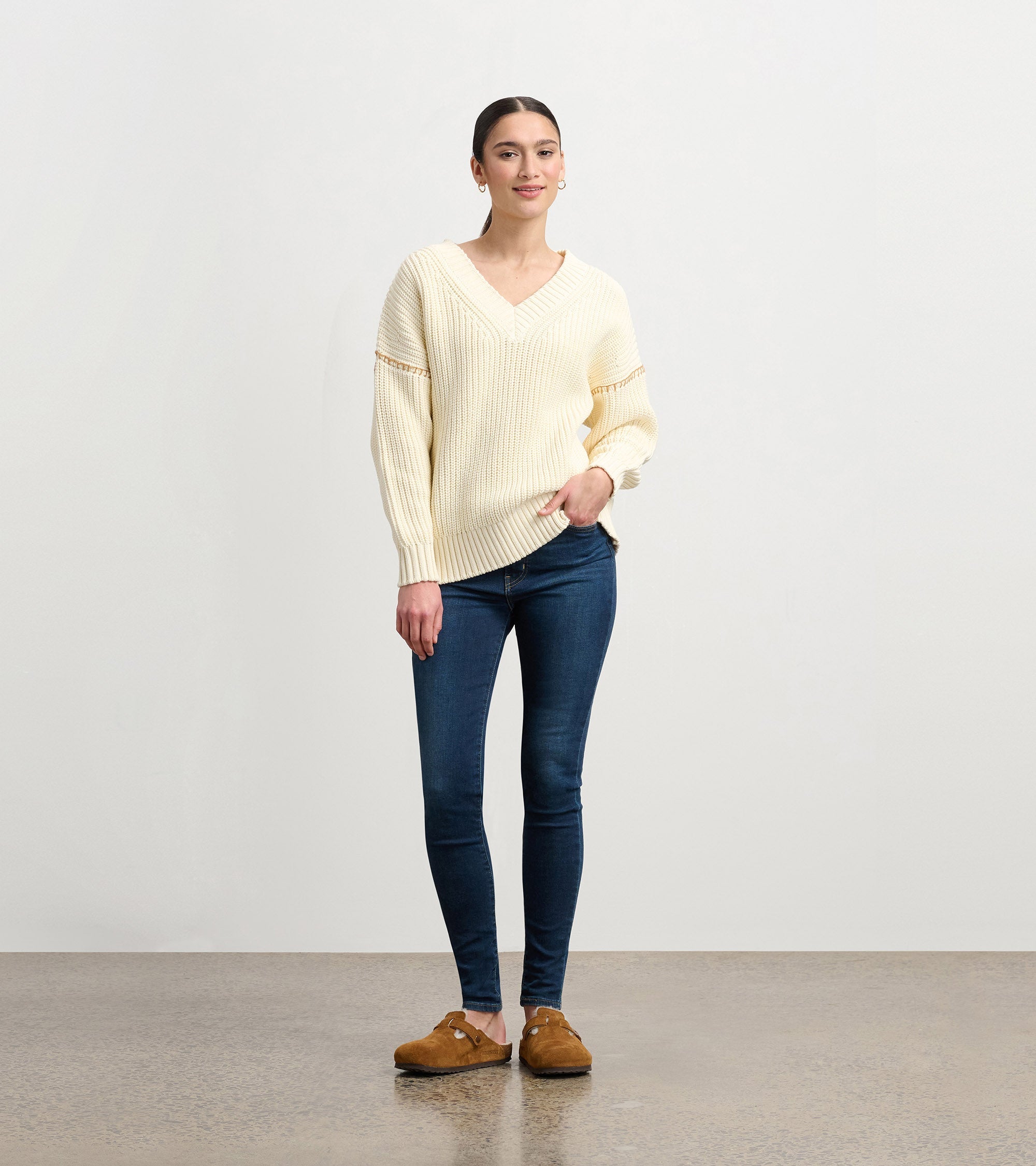 V-Neck Slouchy Sweater - Cream | Hatley Discount Women