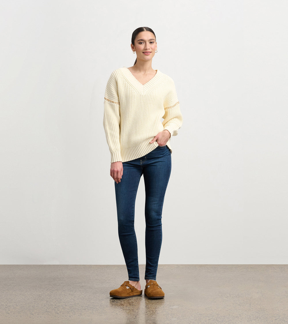V-Neck Slouchy Sweater - Cream | Hatley Discount Women