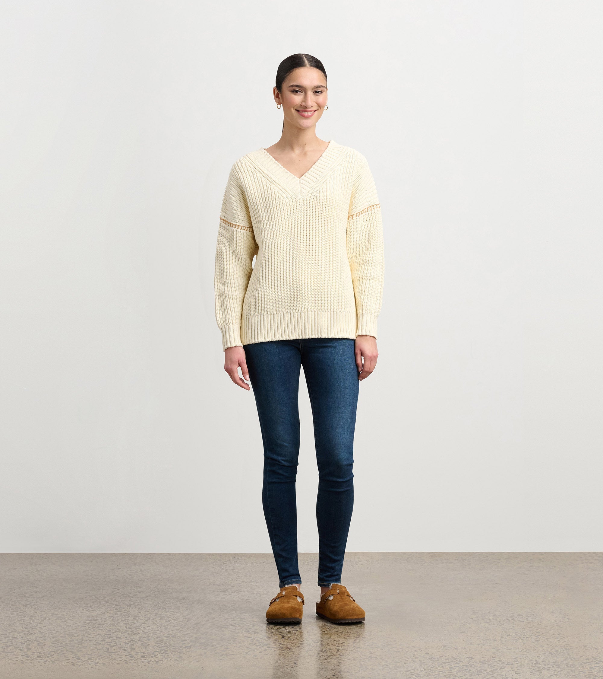 V-Neck Slouchy Sweater - Cream | Hatley Discount Women