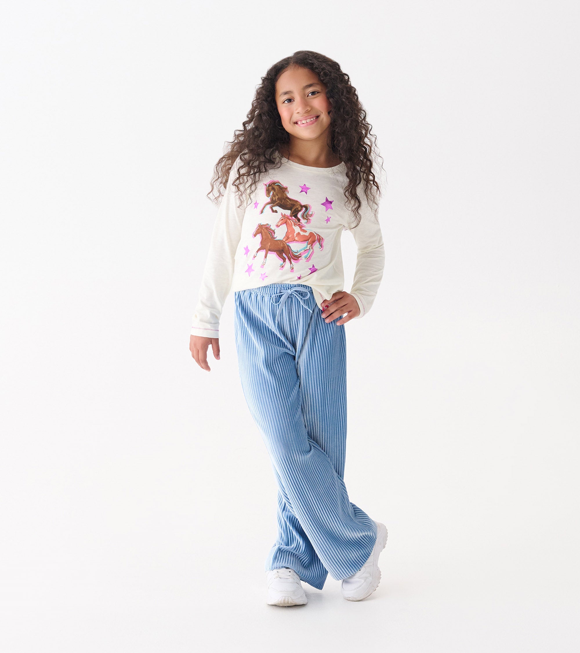 Girls Cornflower Blue Pleated Velour Relaxed Pants | Hatley Outlet Girls