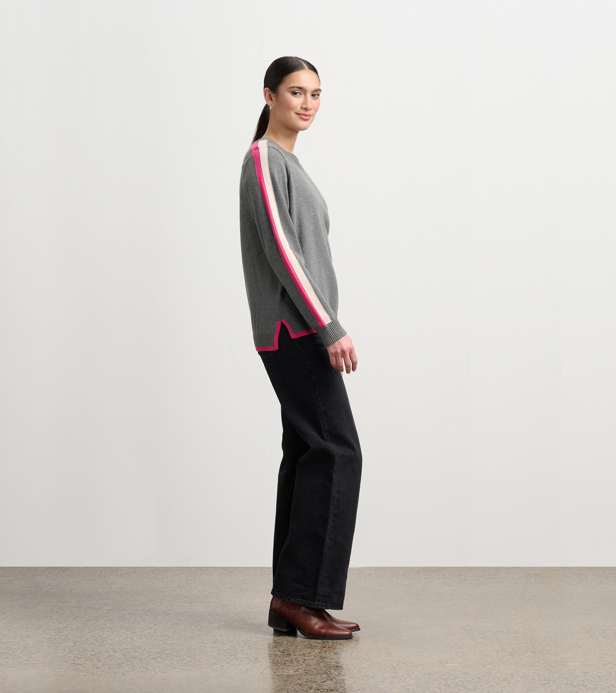 Contrast Trim Sweater - Charcoal | Hatley Discount Women