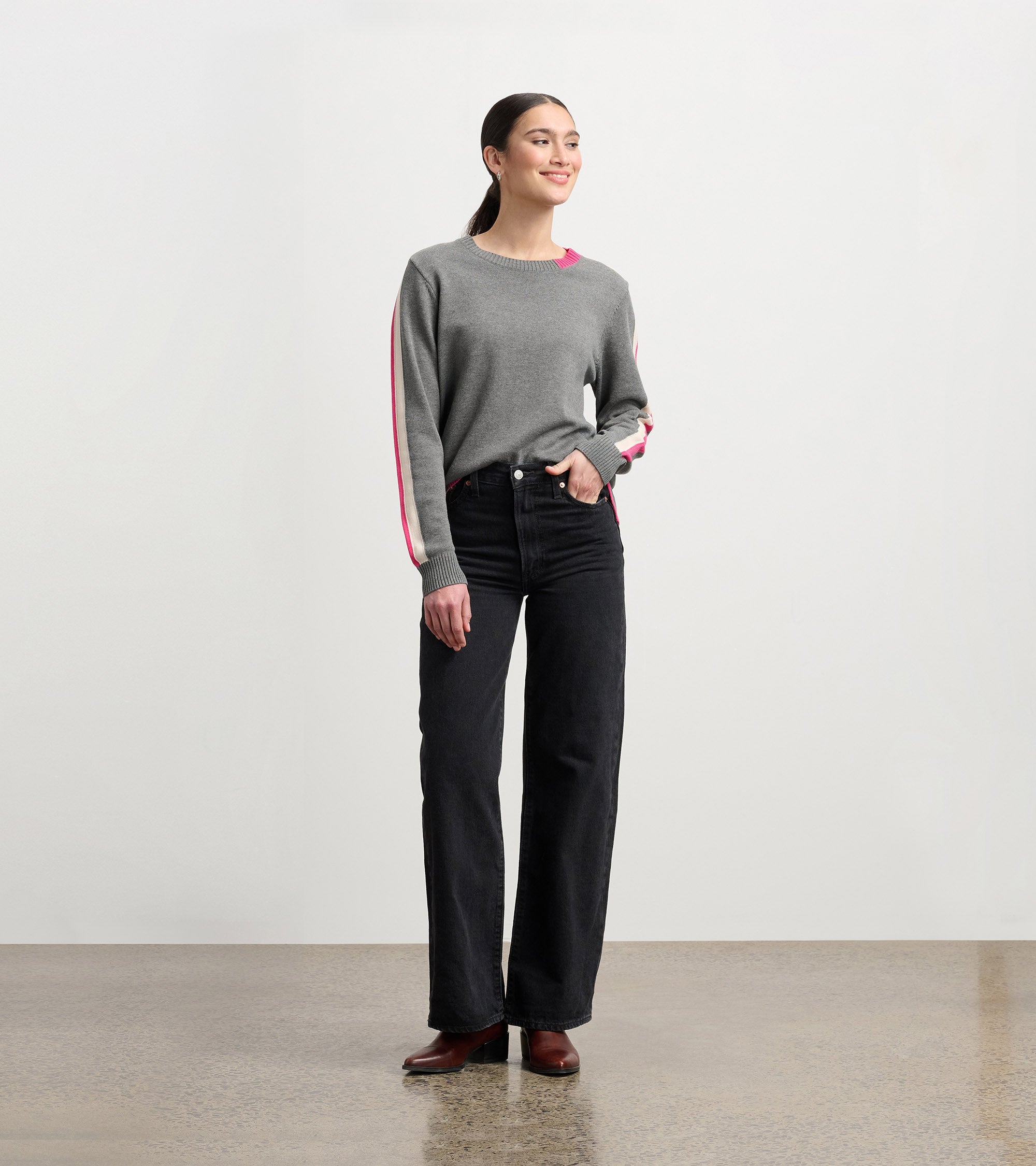 Contrast Trim Sweater - Charcoal | Hatley Discount Women