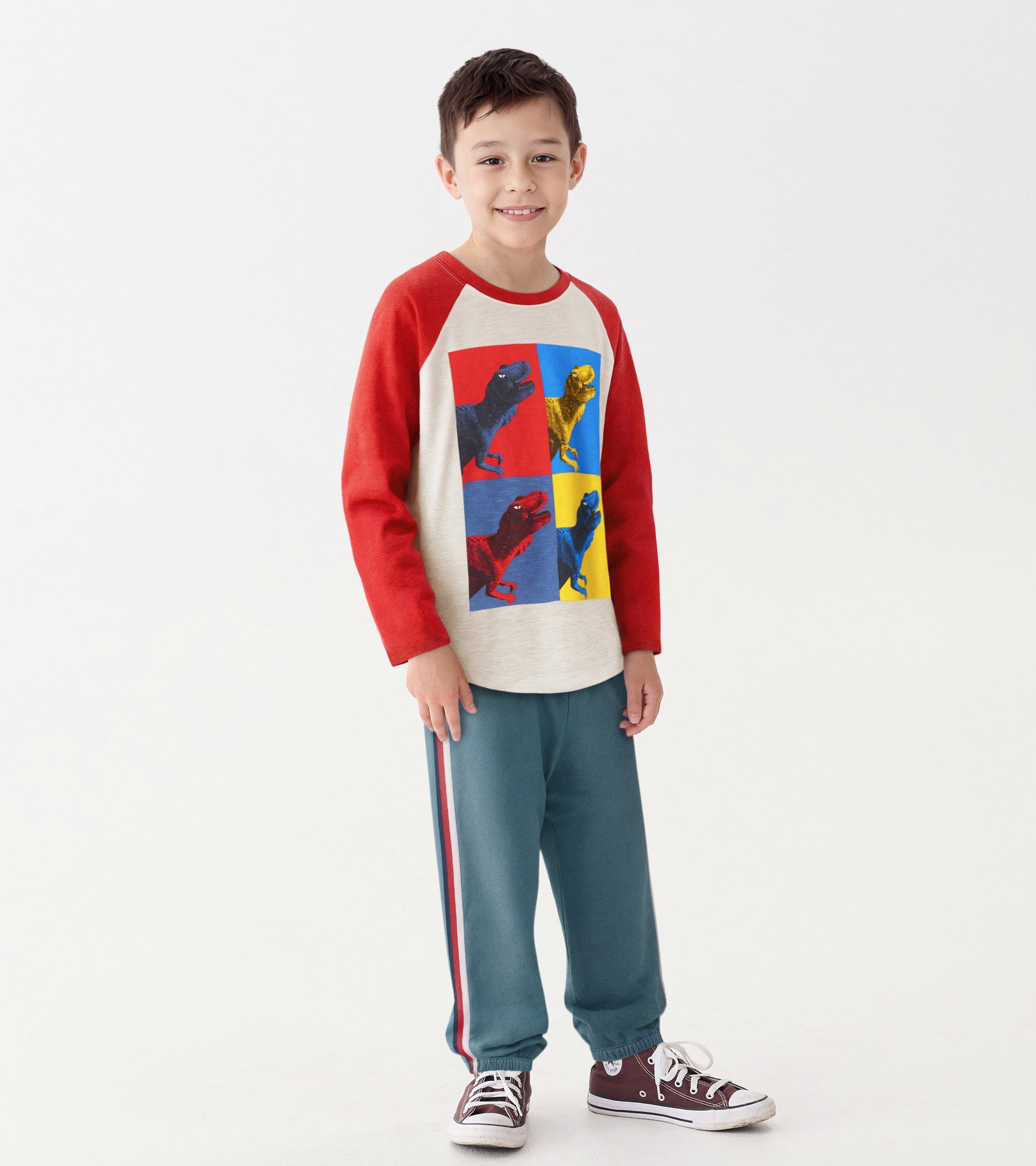 Boys Dinos Cubed Long Sleeve Raglan T-Shirt | Hatley Sale Boys