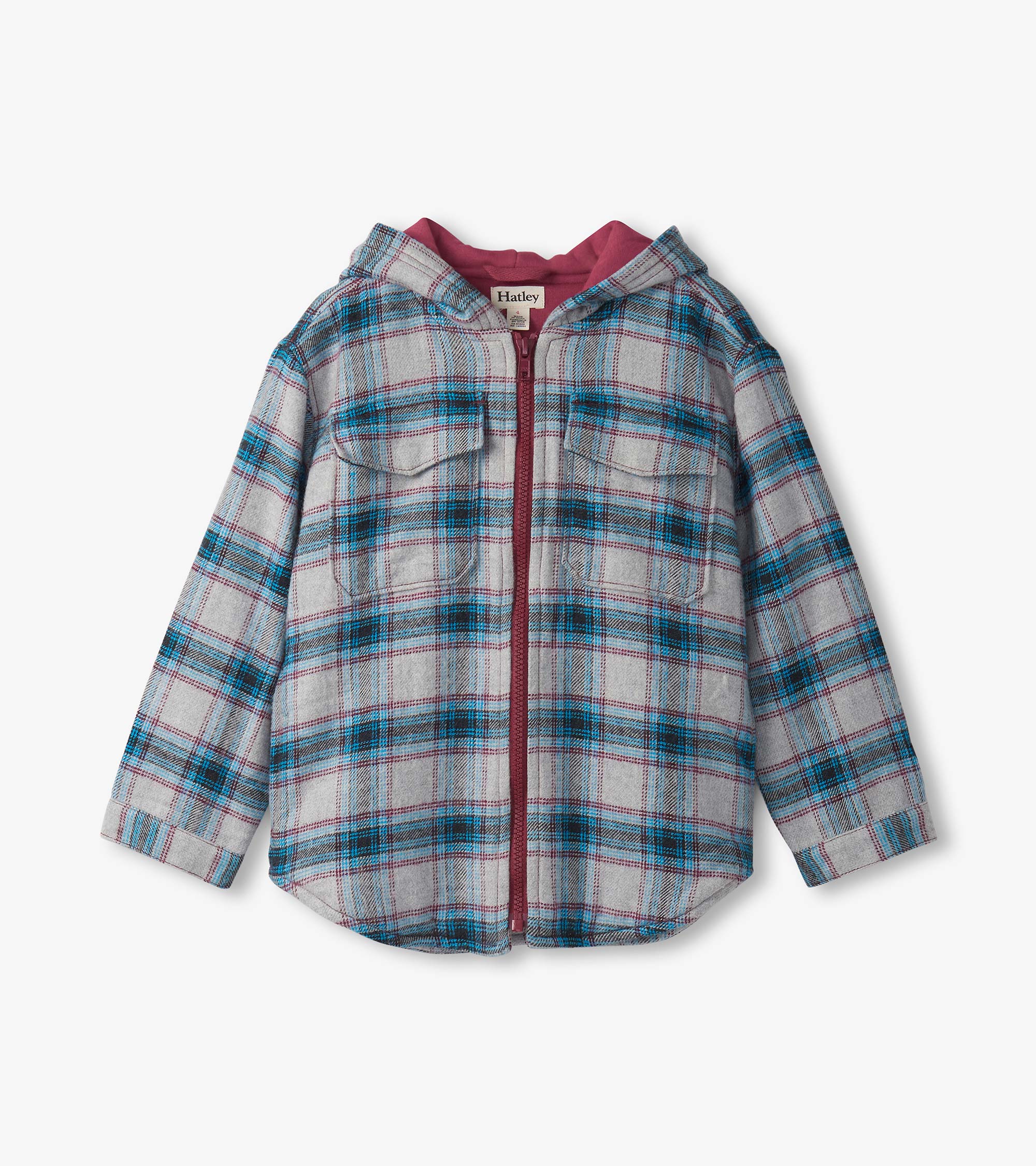 Boys Charcoal and Maroon Plaid Lined Hooded Jacket | Hatley Discount Boys