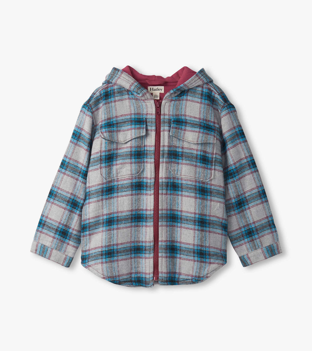 Boys Charcoal and Maroon Plaid Lined Hooded Jacket | Hatley Discount Boys