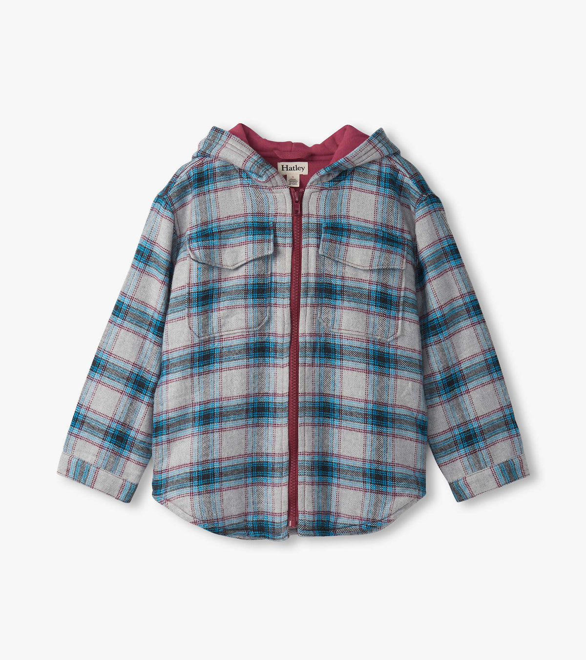 Boys Charcoal and Maroon Plaid Lined Hooded Jacket | Hatley Discount Boys