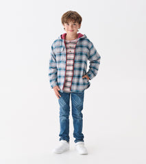 Boys Charcoal and Maroon Plaid Lined Hooded Jacket | Hatley Discount Boys