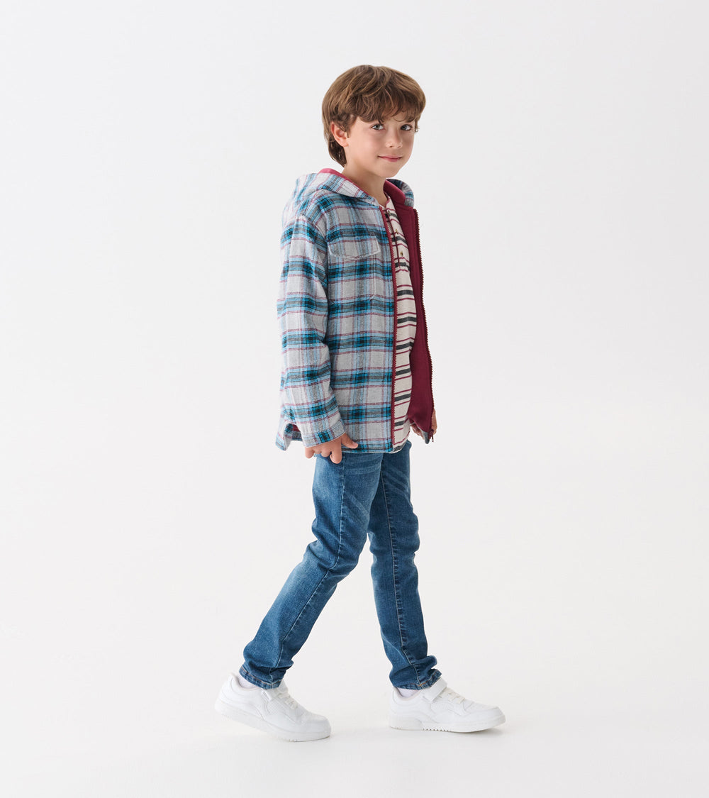 Boys Charcoal and Maroon Plaid Lined Hooded Jacket | Hatley Discount Boys