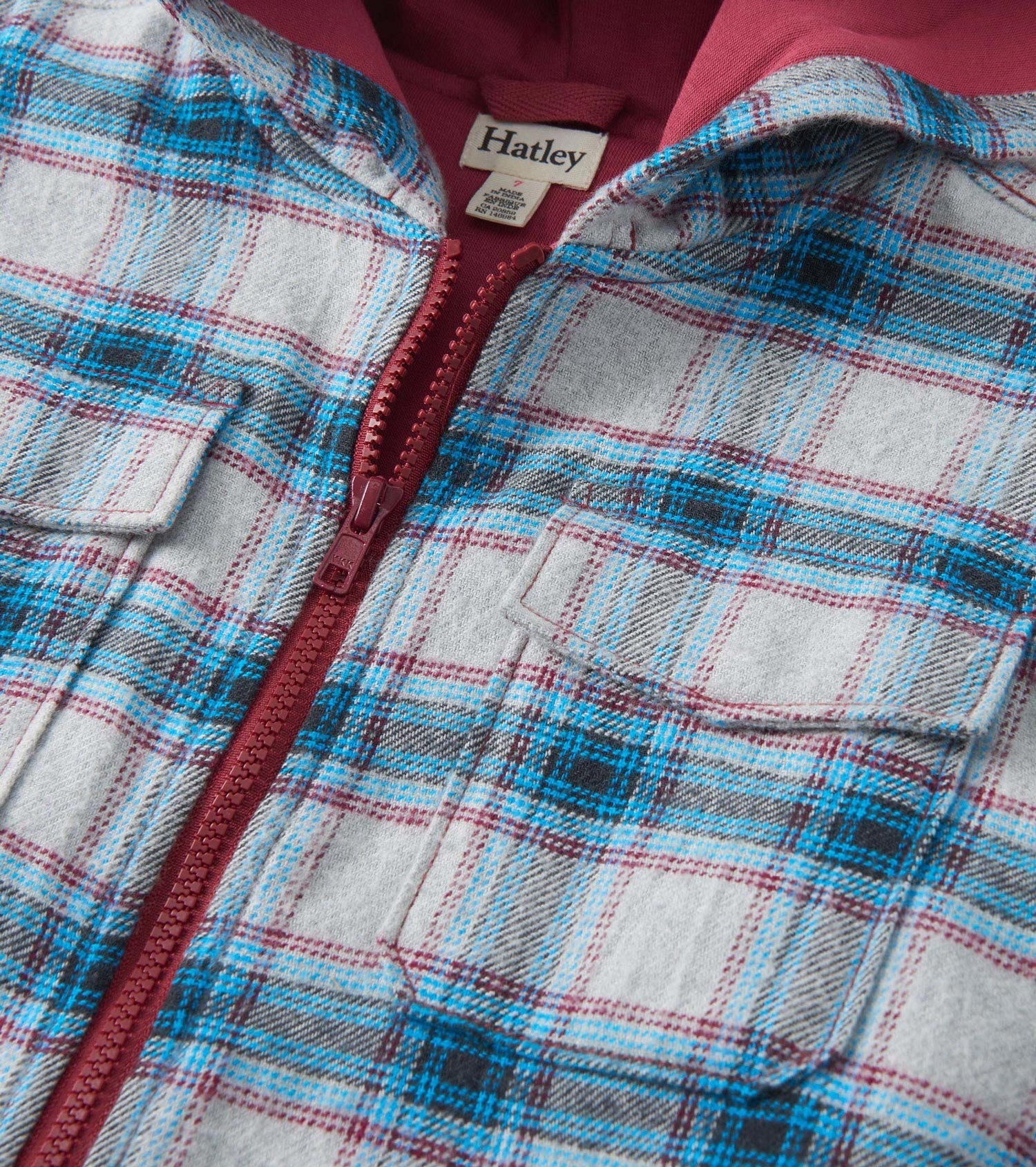 Boys Charcoal and Maroon Plaid Lined Hooded Jacket | Hatley Discount Boys
