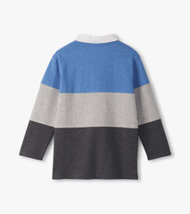 Boys Blue and Grey Color Block Long Sleeve Polo Shirt | Hatley Discount Boys