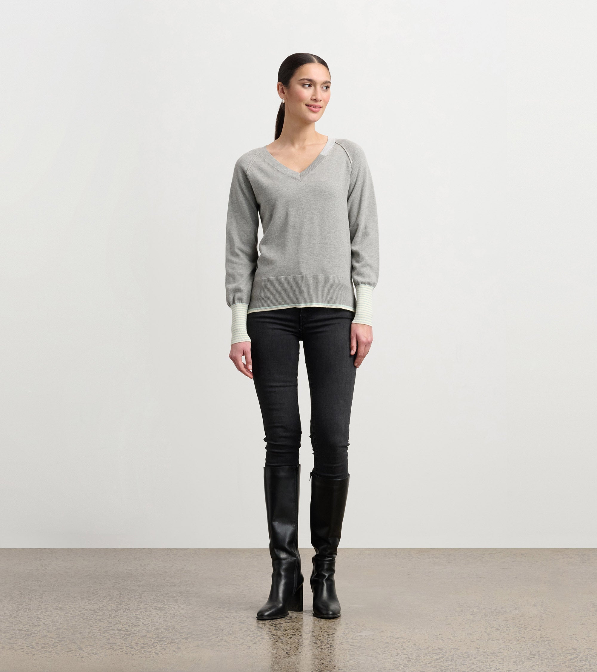 Cary V-Neck Sweater - Charcoal Melange | Hatley Onsale Women