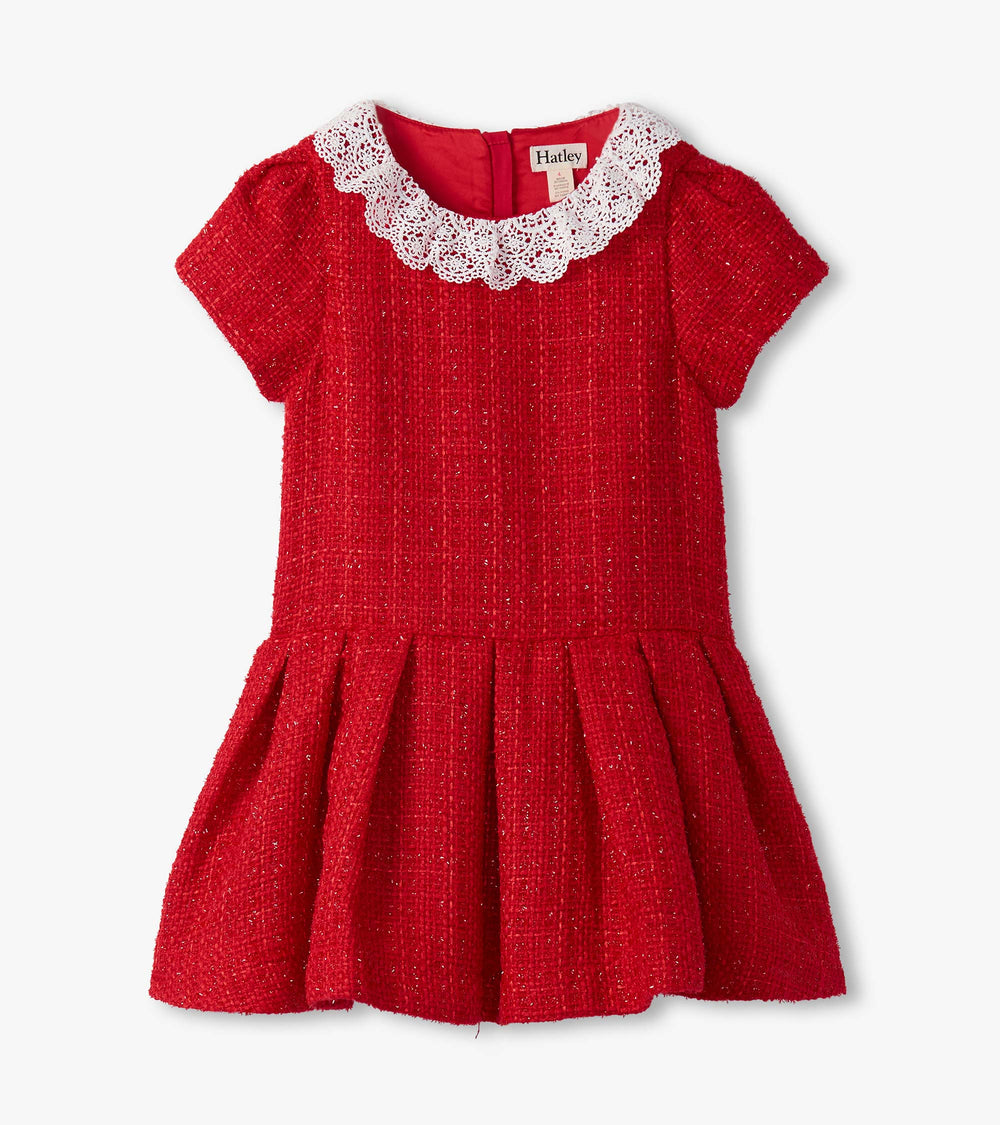 Girls Sparkle Boucle Pleated Lace Collar Dress | Hatley Onsale Girls