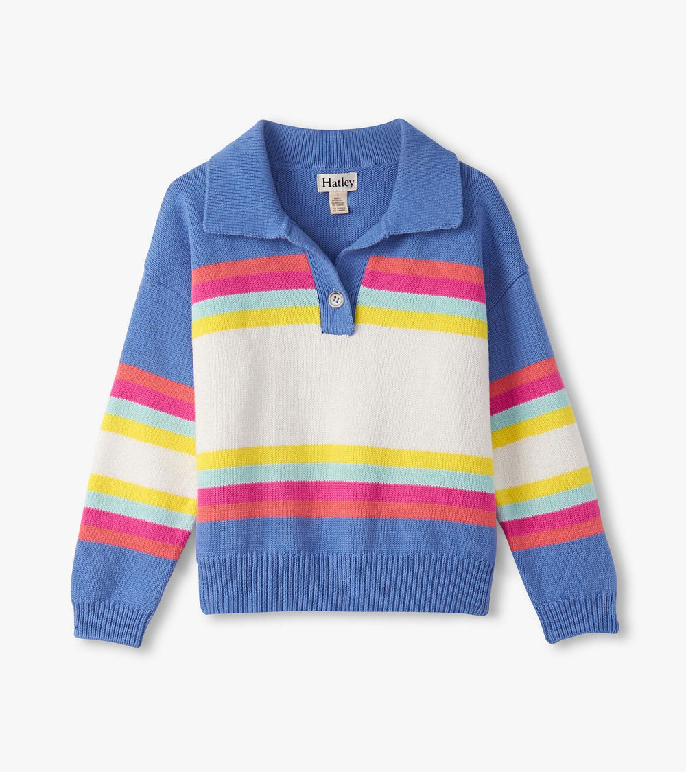 Girls Royal Colorblock Johnny Collar Sweater | Hatley Discount Girls