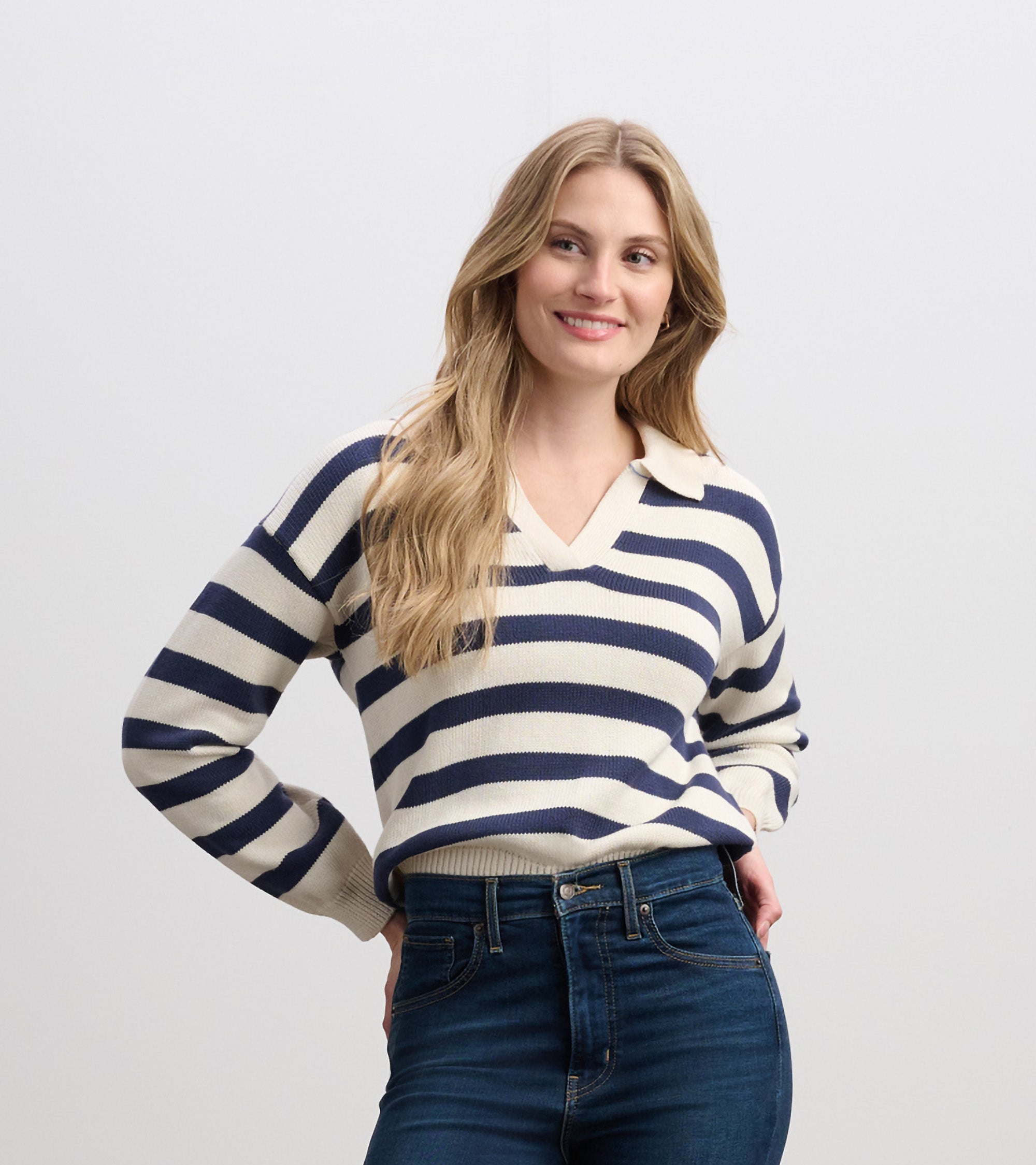 Johnny Collar Sweater - Nautical Stripes | Hatley Discount Women