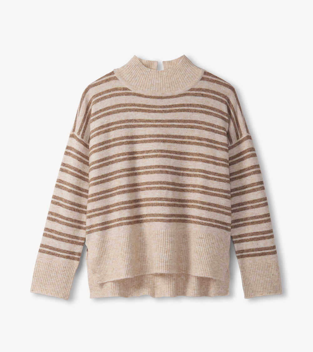Mock Neck Sweater - Double Stripe Camel | Hatley US Women
