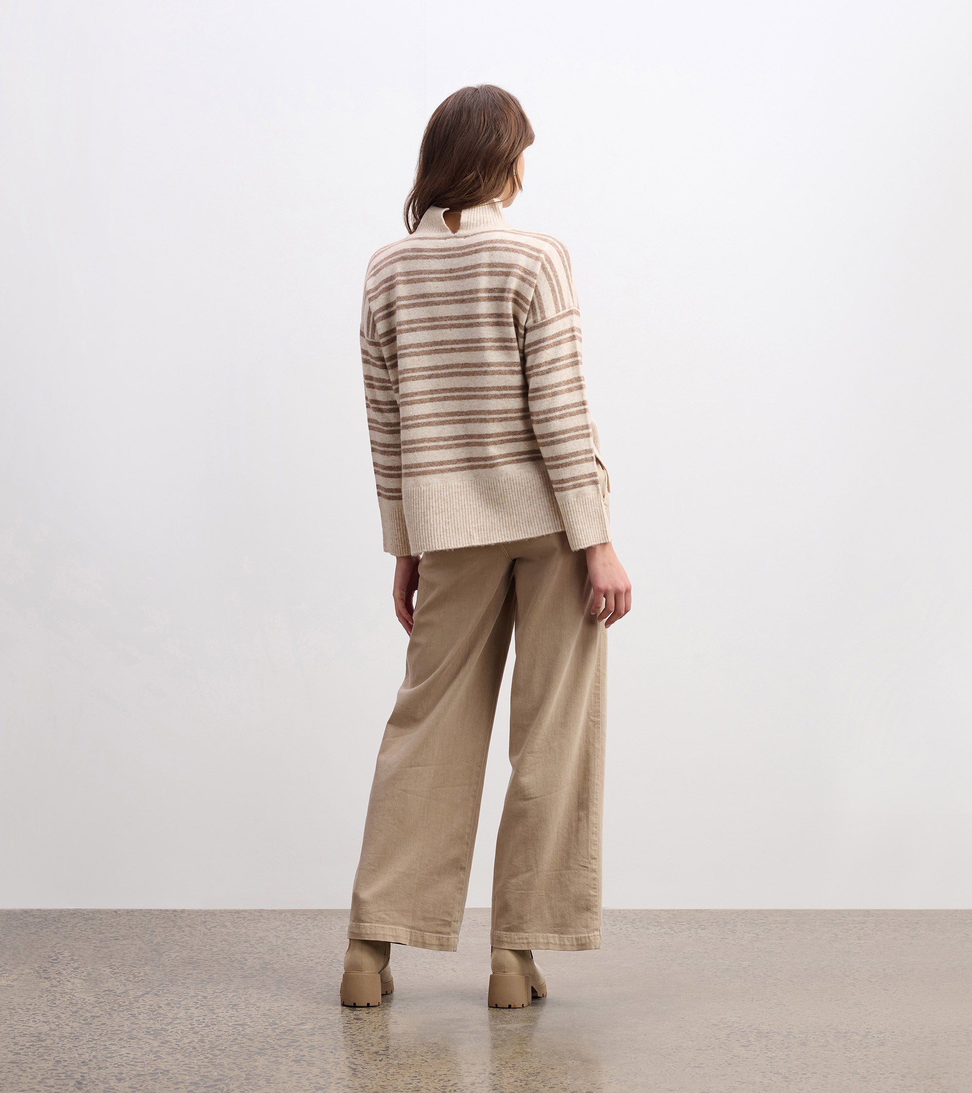 Mock Neck Sweater - Double Stripe Camel | Hatley US Women
