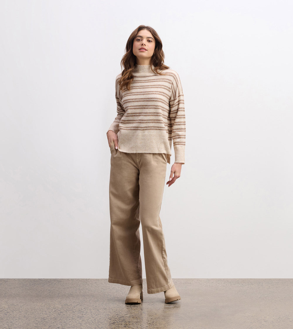Mock Neck Sweater - Double Stripe Camel | Hatley US Women