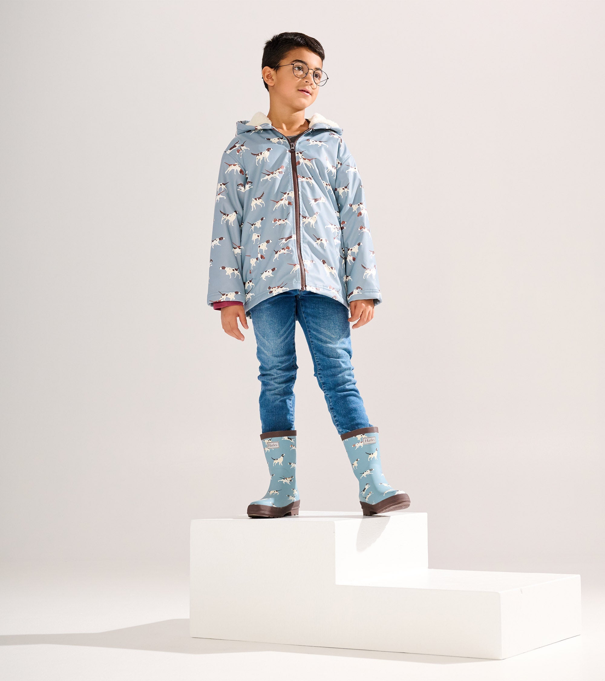 Boys Hunting Dogs Sherpa Lined Zip-Up Rain Jacket | Hatley
