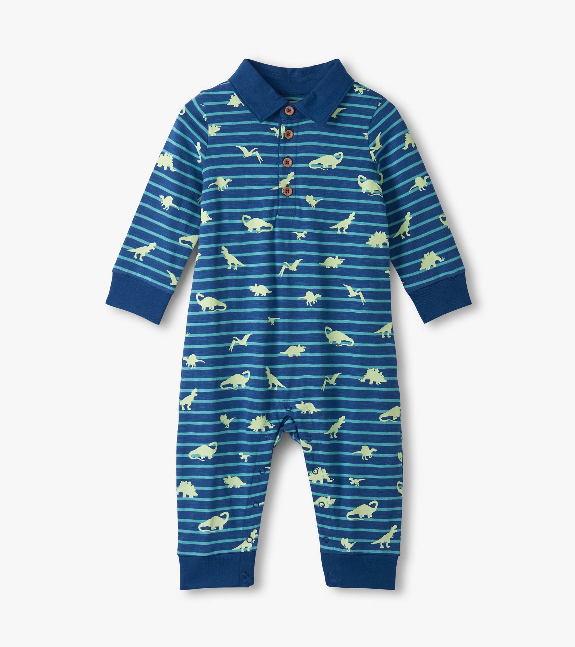 Baby Boys Glow in the Dark Mini Dino Polo Romper | Hatley Sale Baby & Toddler