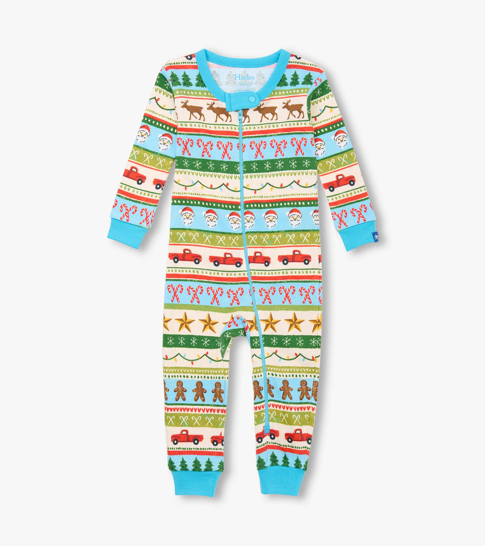 Baby Boys Blue Fun Fair Isle Cotton Sleeper | Hatley Discount Baby & Toddler