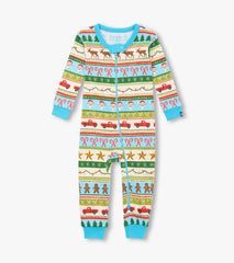 Baby Boys Blue Fun Fair Isle Cotton Sleeper | Hatley Discount Baby & Toddler