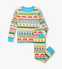 Boys Blue Fun Fair Isle Cotton Pajama Set | Hatley Discount Boys