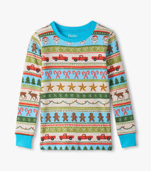 Boys Blue Fun Fair Isle Cotton Pajama Set | Hatley Discount Boys