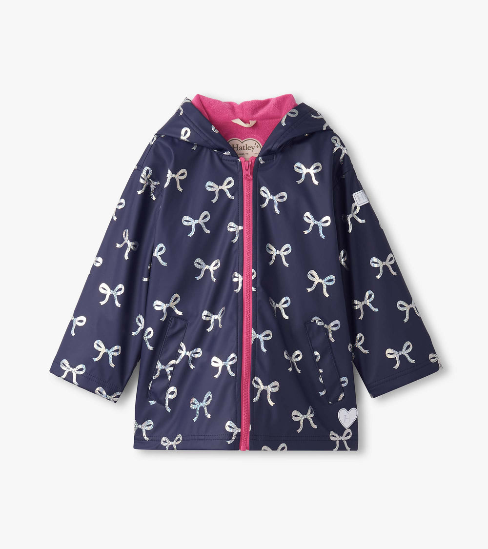 Girls Silver Ribbon Zip-Up Rain Jacket | Hatley