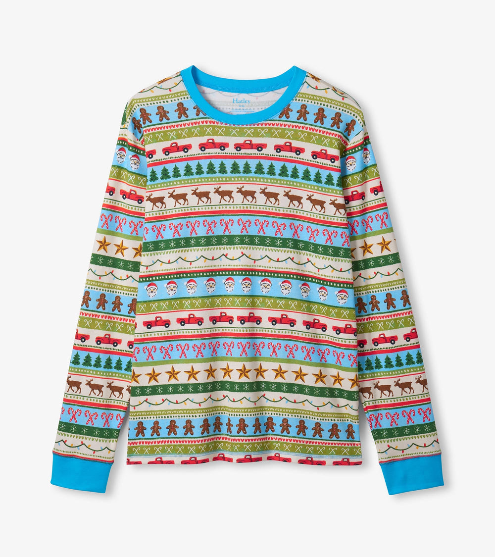 Men's Blue Fun Fair Isle Cotton Pajama Set | Hatley Outlet Women