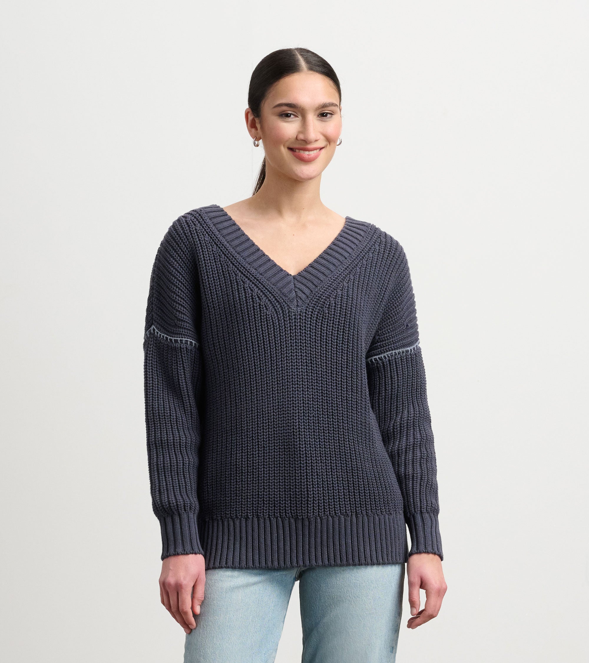 V-Neck Slouchy Sweater - Faded Grey | Hatley Discount Women