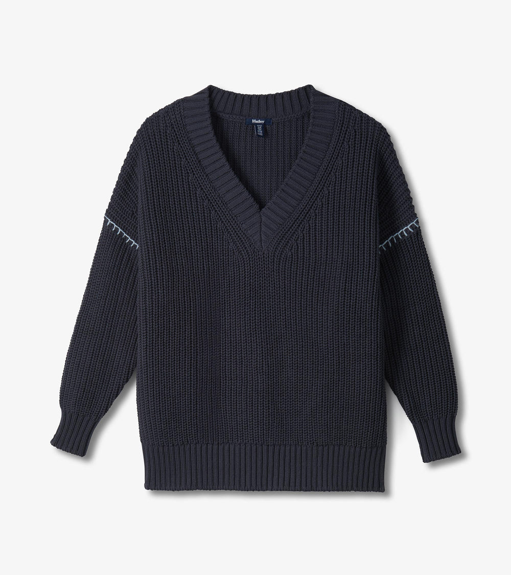 V-Neck Slouchy Sweater - Faded Grey | Hatley Discount Women
