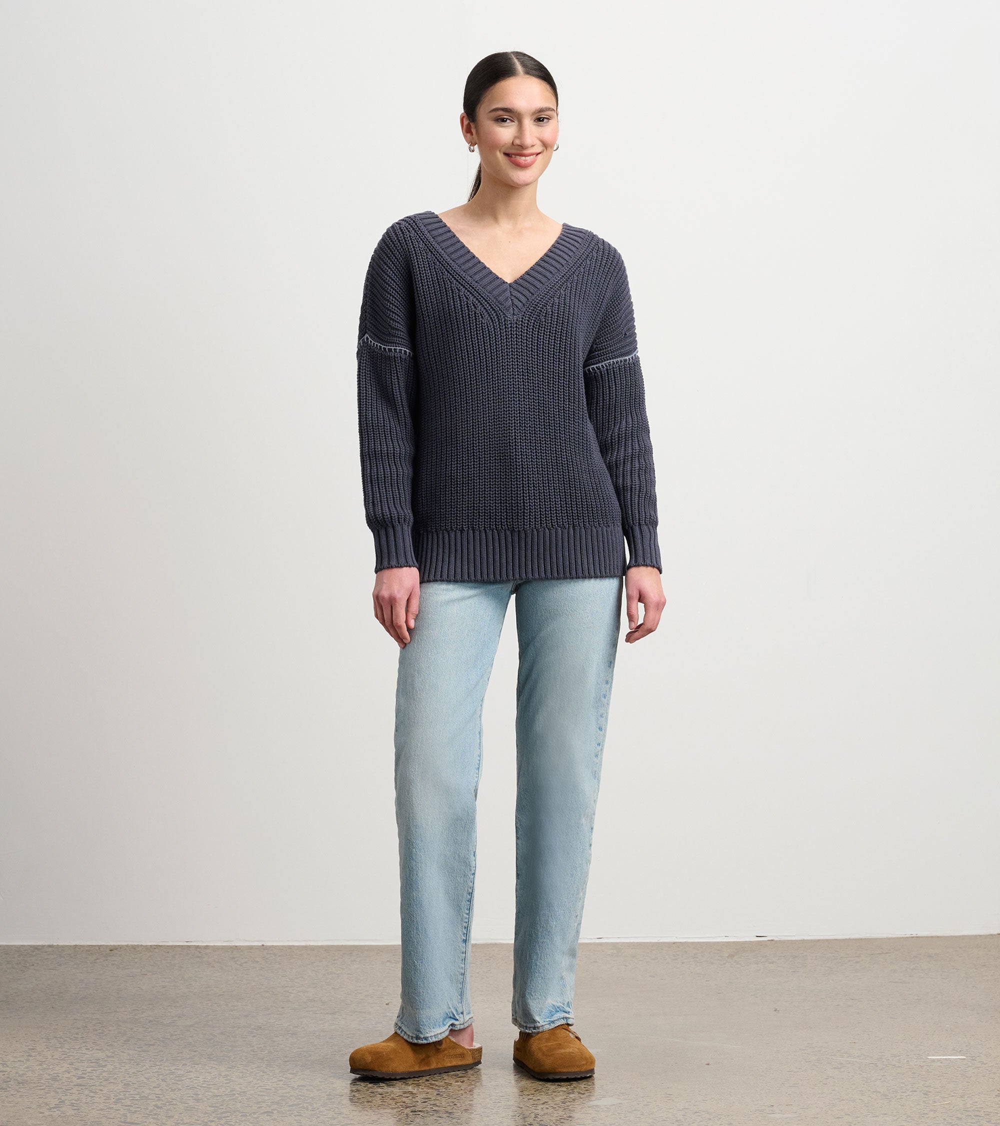 V-Neck Slouchy Sweater - Faded Grey | Hatley Discount Women