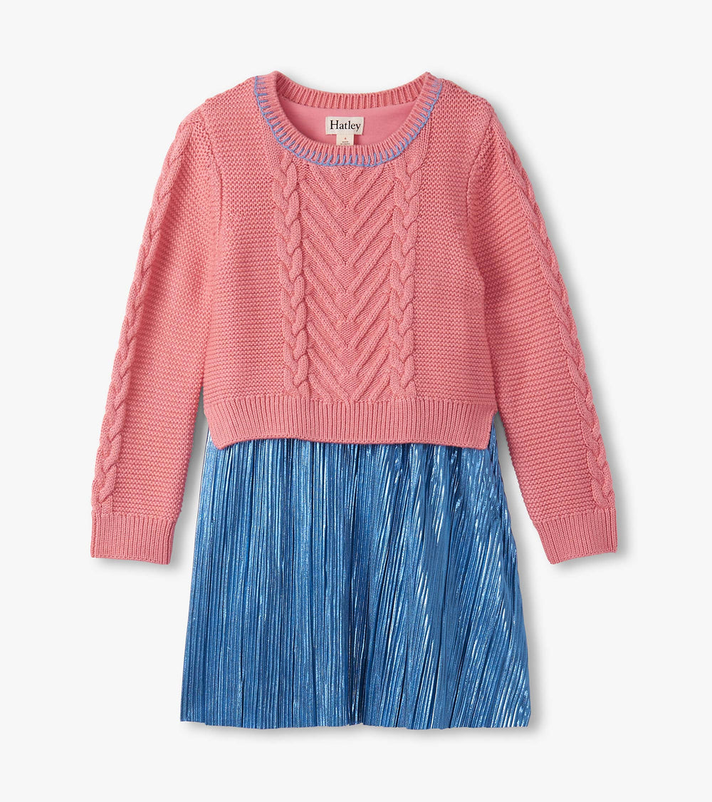 Girls Flamingo Pink Mix Media Dress | Hatley Outlet Girls