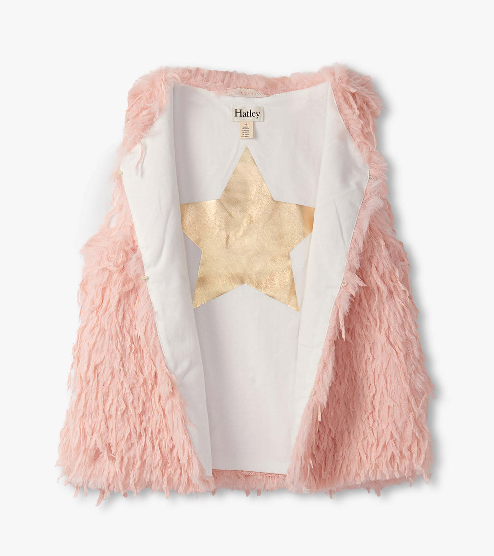 Girls Pale Pink Feather Faux Fur Vest | Hatley Onsale Girls