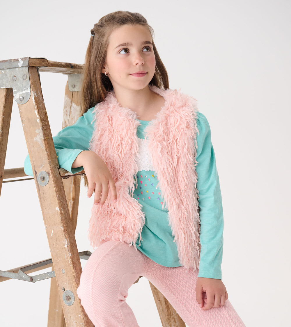 Girls Pale Pink Feather Faux Fur Vest | Hatley Onsale Girls