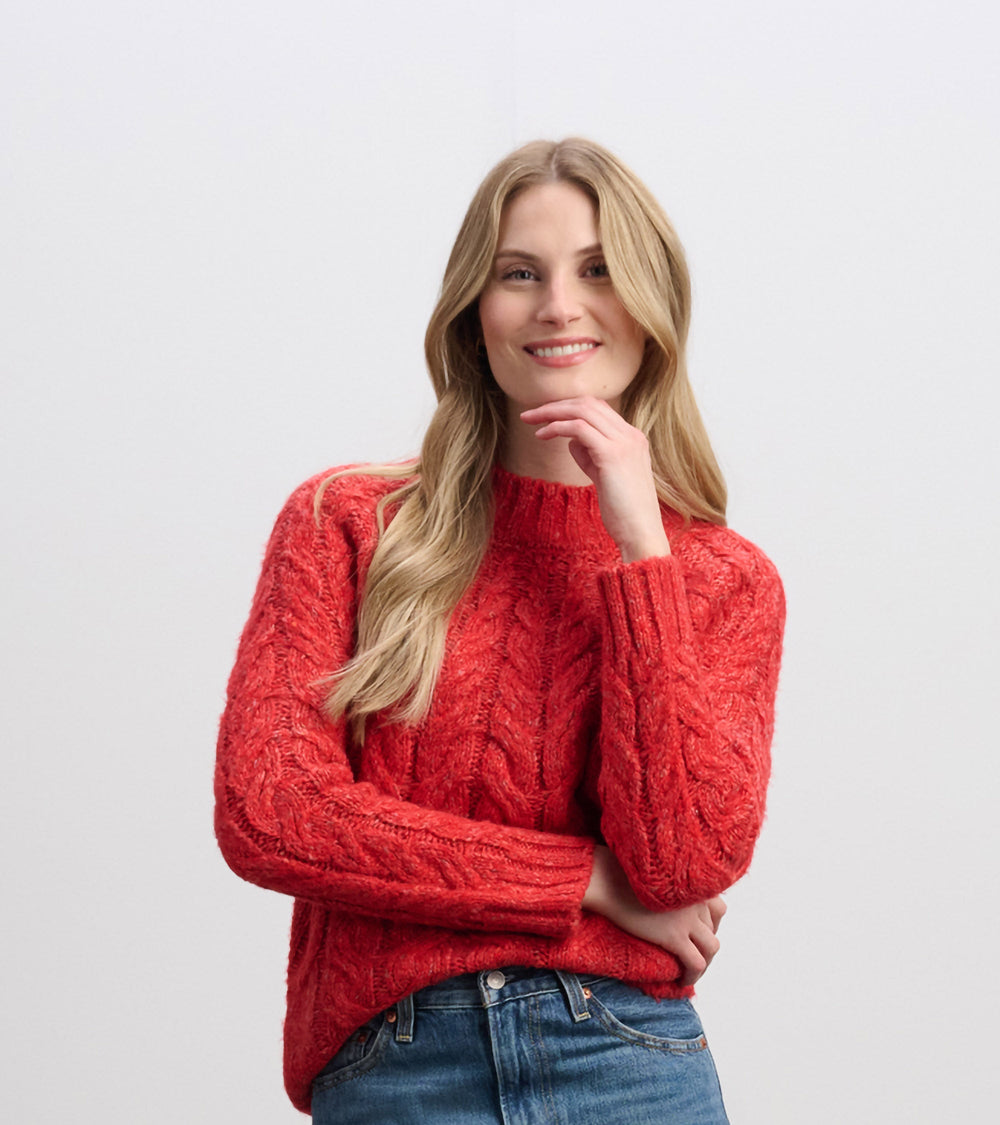 Dylan Cable Knit Sweater - Red | Hatley Outlet Women