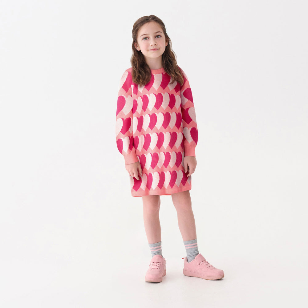Girls Graphic Hearts Swing Sweater Dress | Hatley Sale Girls