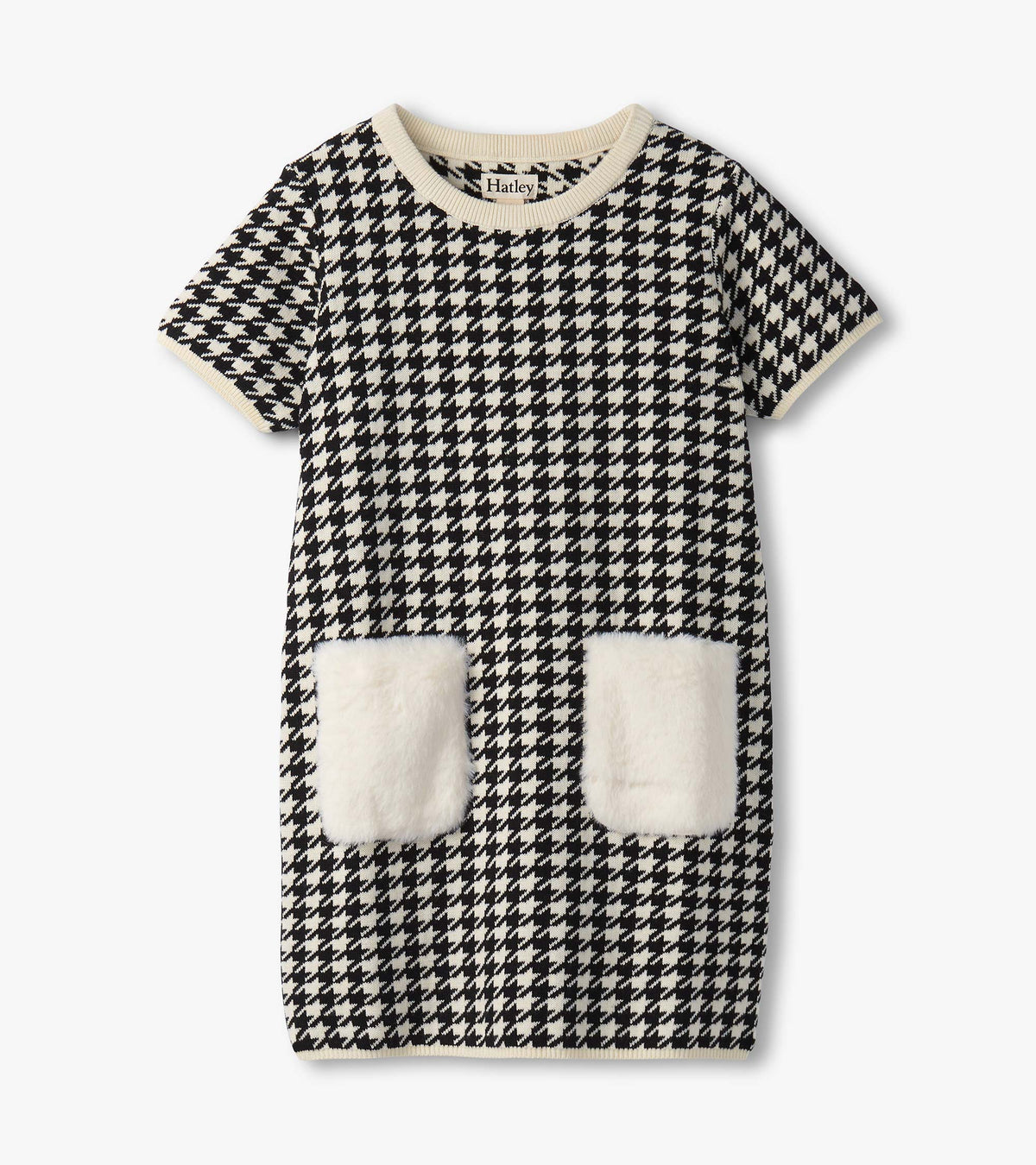 Girls Houndstooth Sweater Dress with Faux Fur Pockets | Hatley Outlet Girls