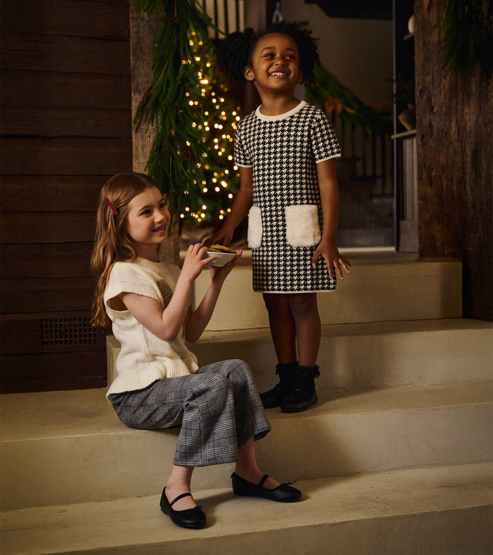 Girls Houndstooth Sweater Dress with Faux Fur Pockets | Hatley Outlet Girls